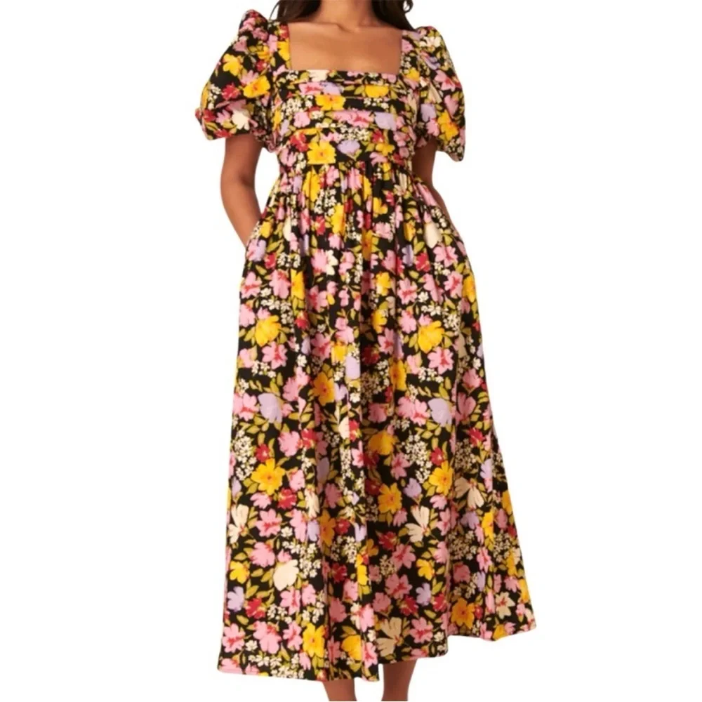 NWT Nobody's Child Nova Puff Sleeve
Black Floral Midi Dress Size 6 - Picture 1 of 15